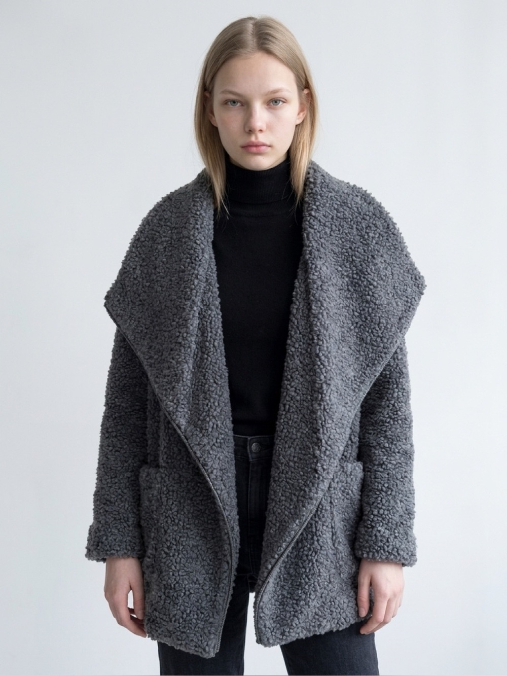 NWT Forever 21 Large Grey Boucle Jacket with Oversized Collar